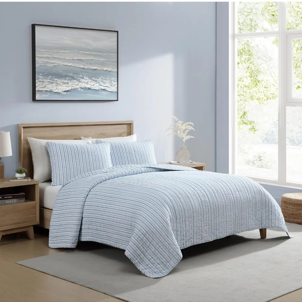 Nautica - Twin Quilt Set, Reversible Cotton Bedding with Matching Sham, Casual