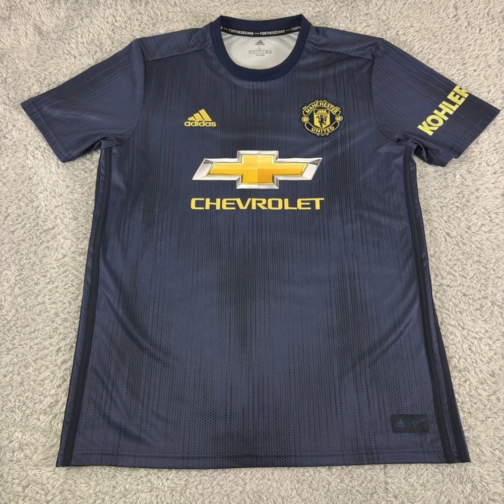 Adidas Manchester‎ United 2018-19 Third Jersey Parley Navy Blue Gold Mens Large