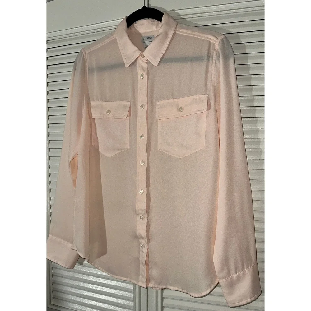 J.Crew Women's Sheer Long‎ Sleeve Button Down Shirt Size 8