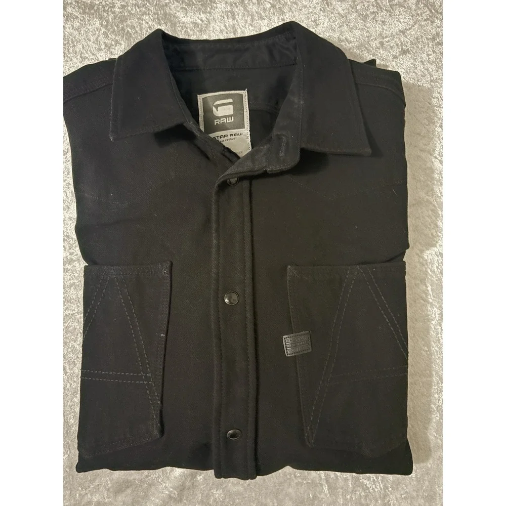 G Star Raw Recolite Overshirt Black Utility Cargo Jacket Men L Military Pockets
