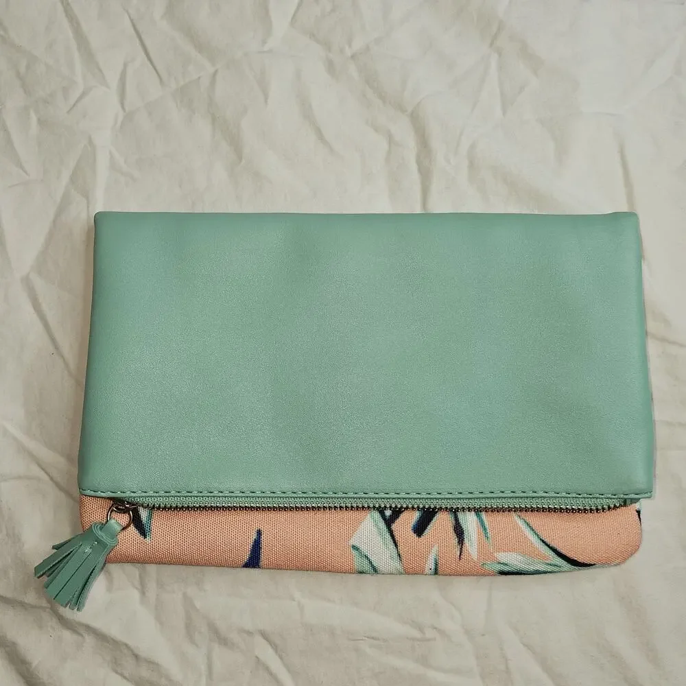 Anthropologie Rachel Pally Reversible Folded Clutch Tropical leaf Faux Leather