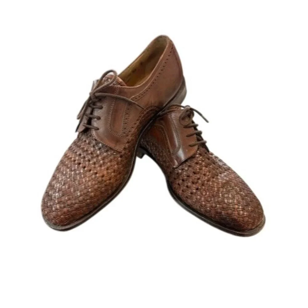 Vintage Bally Mens Brown Woven Leather‎ Oxfords Made In Italy