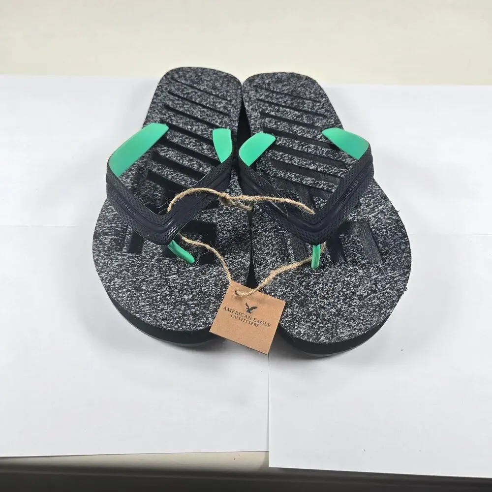 NWT American Eagle AE Flip‎ Flop Sandals in Charcoal Black Green Men's Size 12