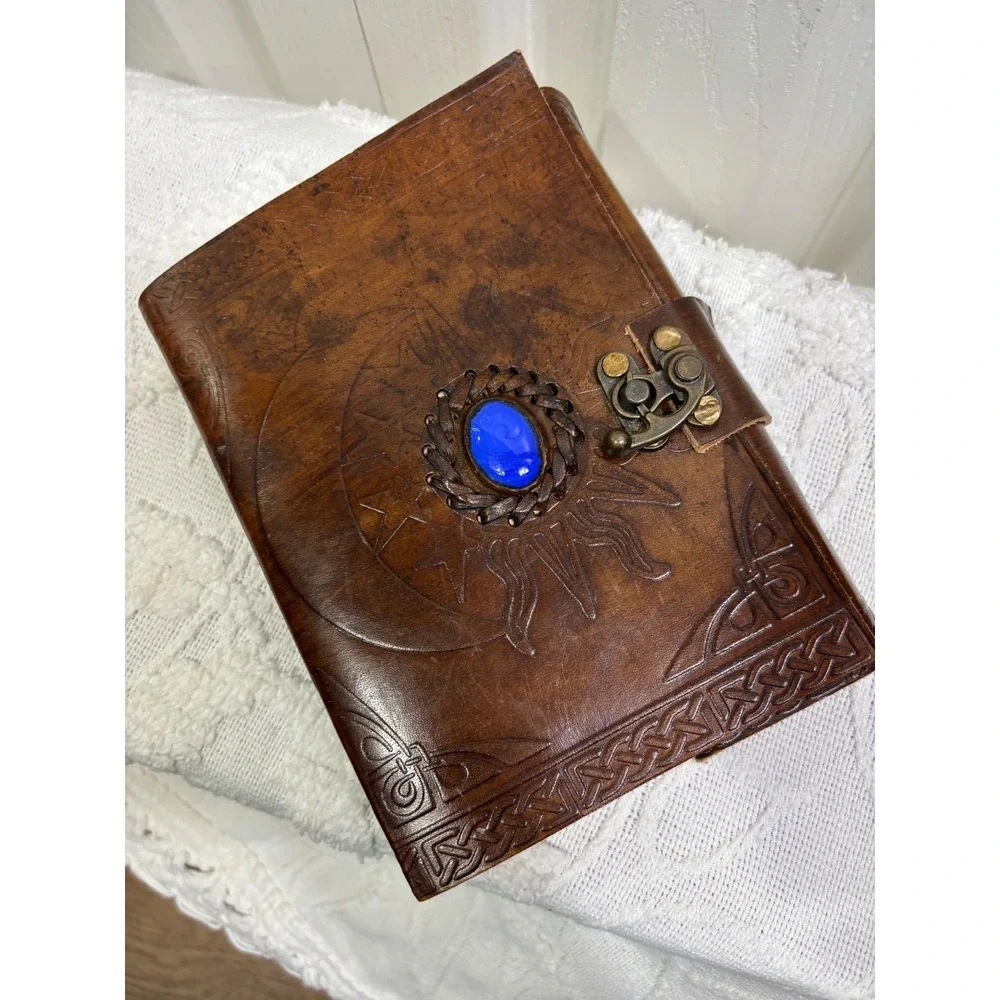 Vintage Leather Journal‎ Diary Notebook Blue Stone Embossed Handmade