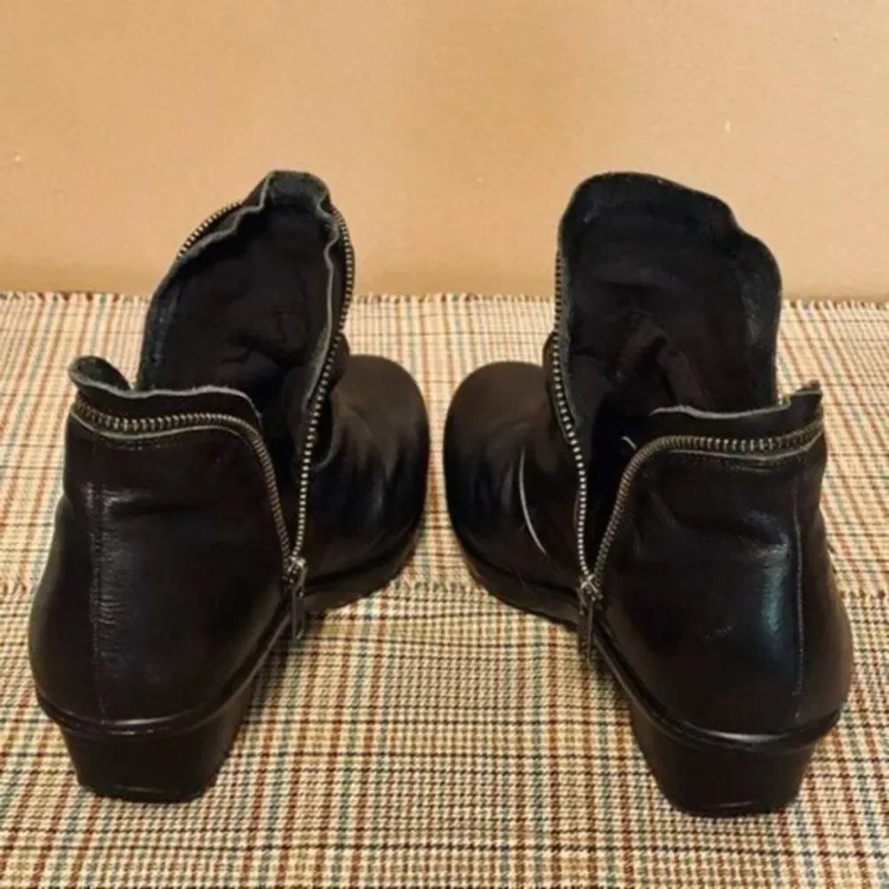 ABEO Pro Black Leather Ankle Boots with Side Zip Ruched Design Comfort Booties 7