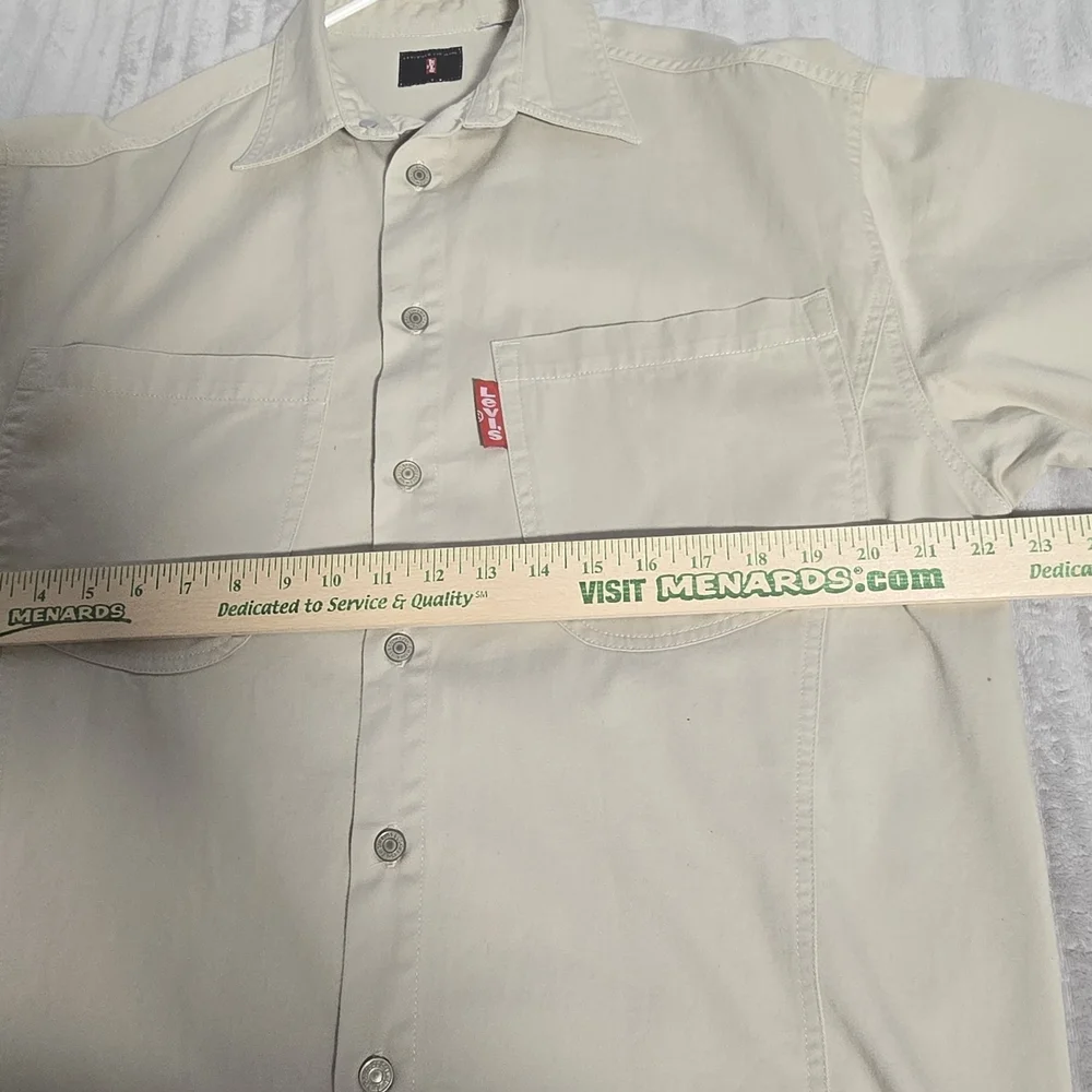Vntg Levis Shirt Mens M Beige brass Button Up Red‎ Tab Twill Work. 544