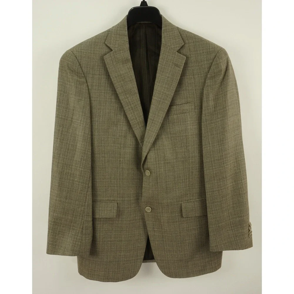 Hart Schaffner‎ Marx Wool Linen Men's 40R Light Brown Woven Plaid Vented Blazer