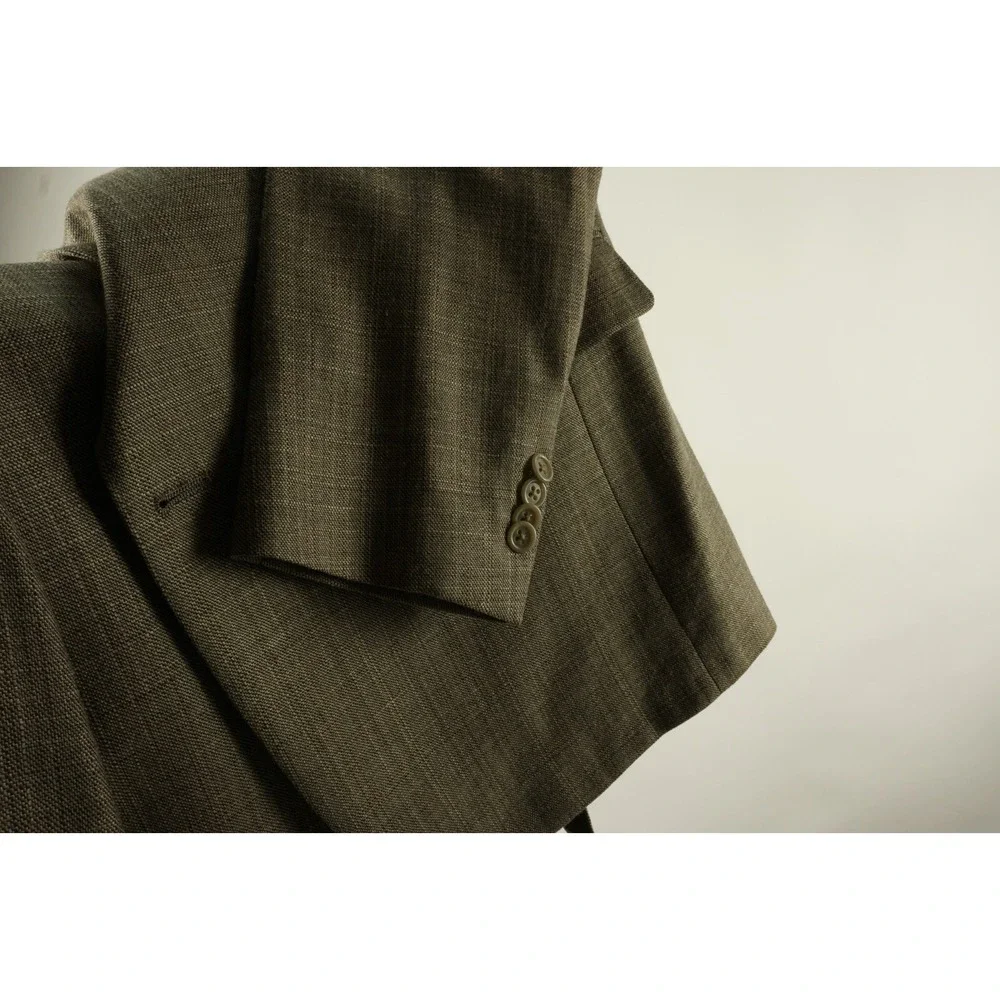 Hart Schaffner‎ Marx Wool Linen Men's 40R Light Brown Woven Plaid Vented Blazer