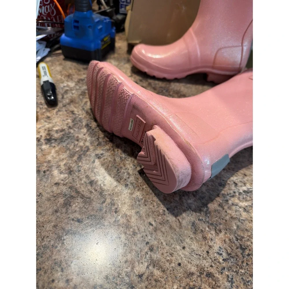 Hunter Kids Original Pink Glitter‎ Rain Boots Tall Waterproof Shimmer Size 3B/4G