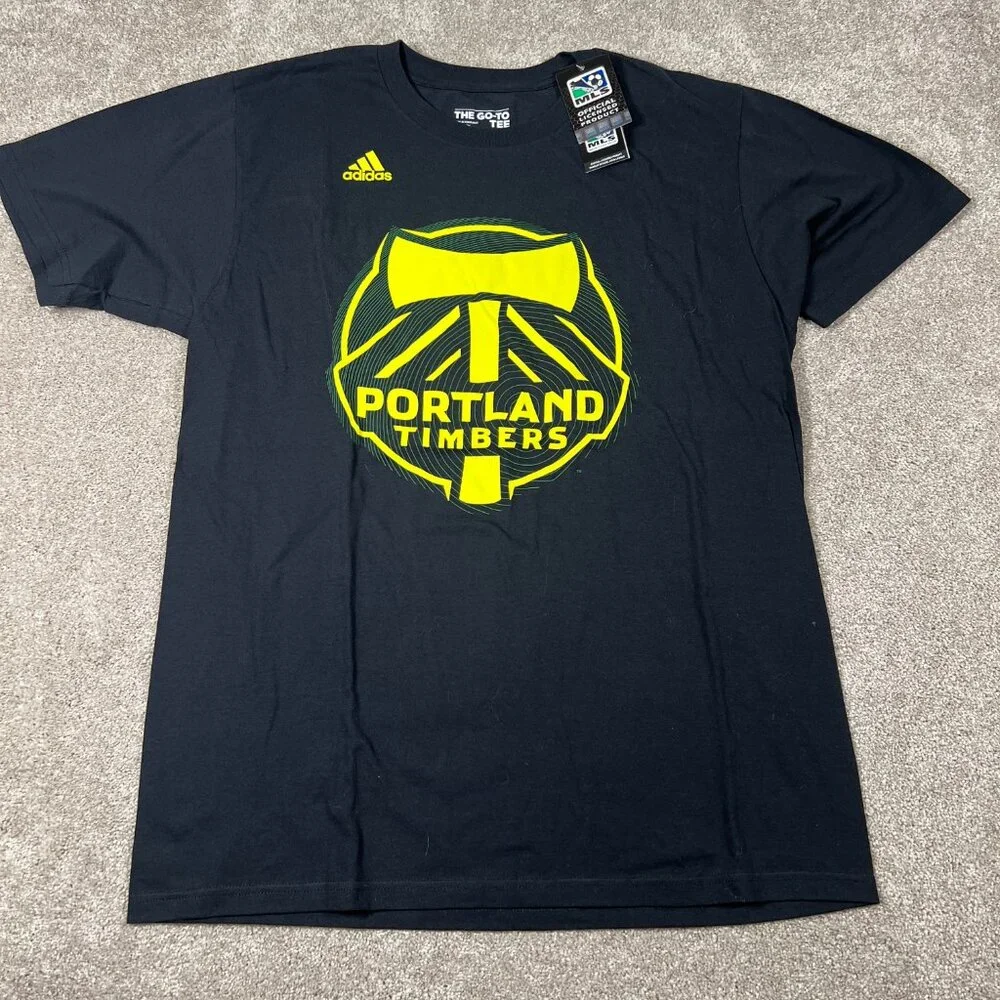 Adidas Mens L Black Portland Timbers MLS The Go To Tee Short Sleeve‎ T-Shirt NWT