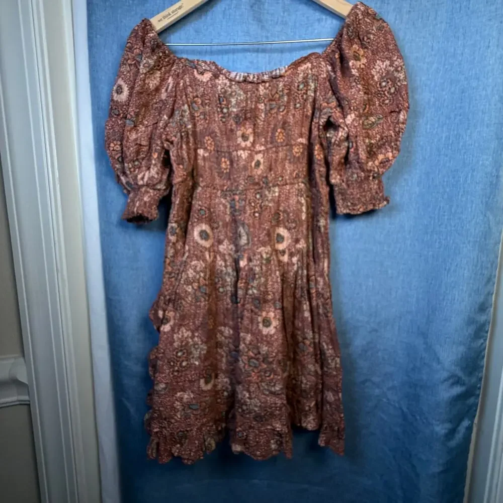 Ulla Johnson Floral Puff Sleeve Mini Dress Peasant Boho Cottagecore Size 2