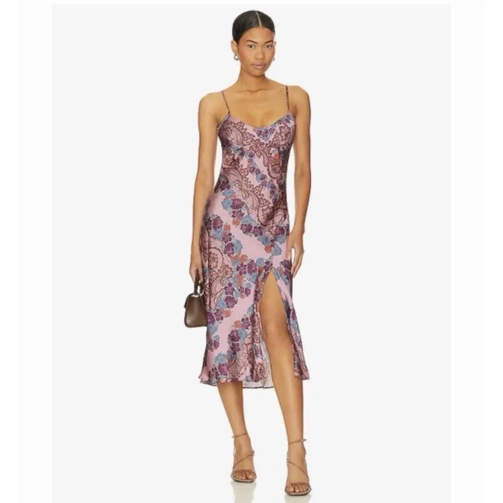 Free People Intimately Free People Printed Right This Way Satin Dress Medium‎