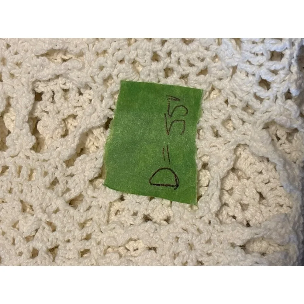 VTG Handmade Cream Crochet Round Squareish Tablecloth 55