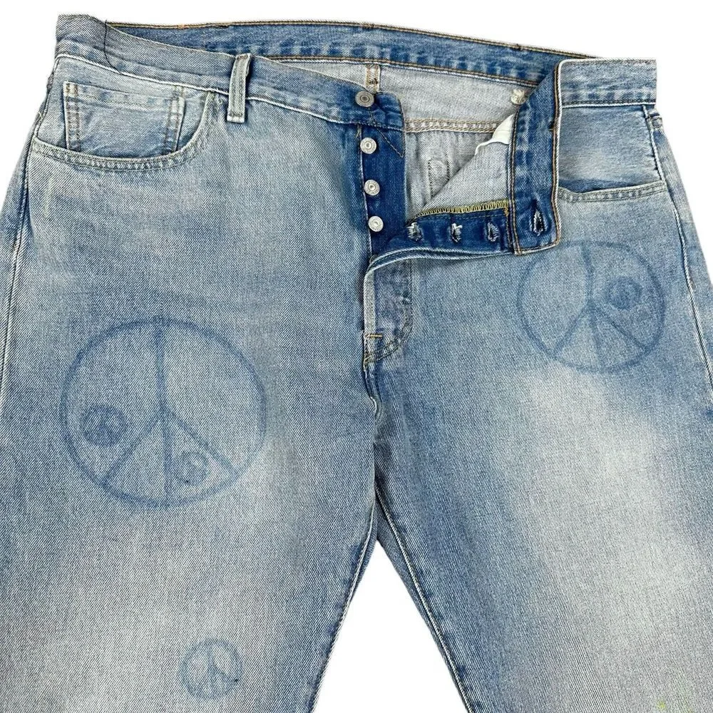 NEW Levis 501 Mens 40x30 Blue Straight‎ Denim Jeans Button Fly Peace Love