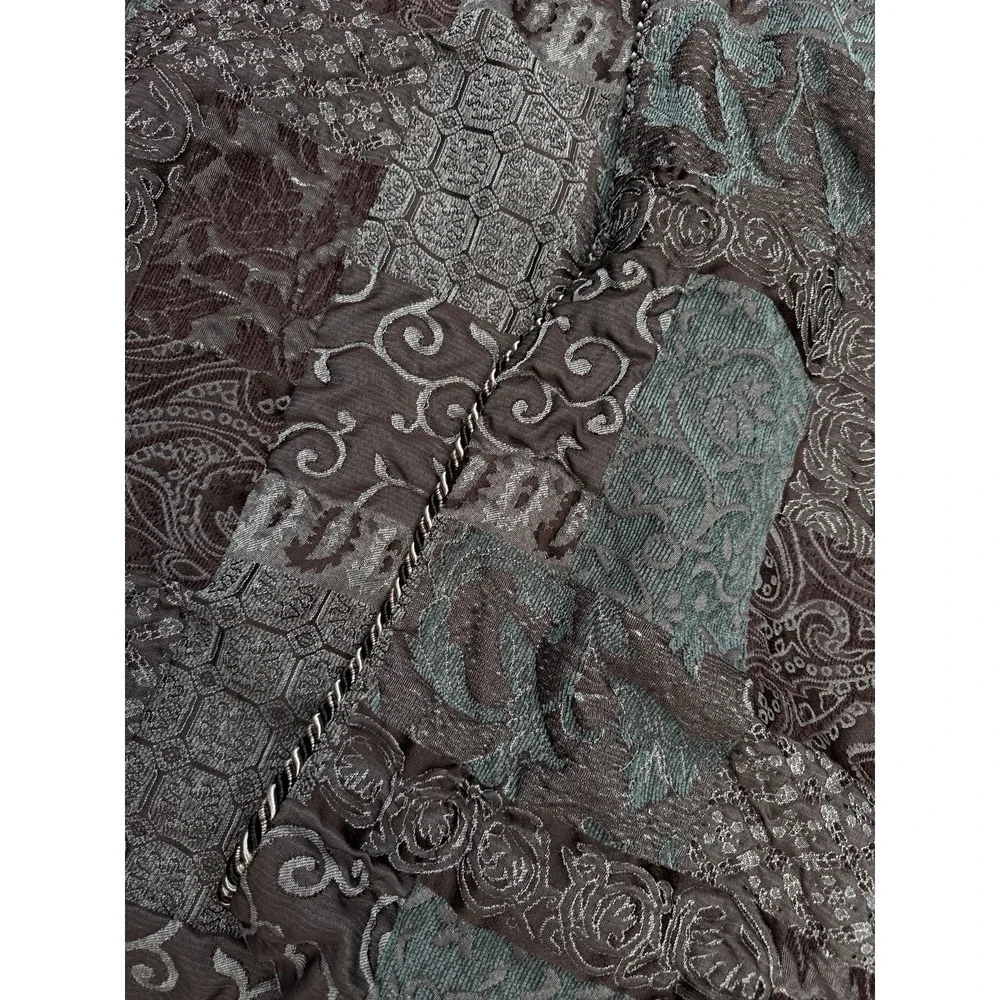 Croscill Galleria King Shams Pair Brown Green Gold Patchwork Paisley Jacquard