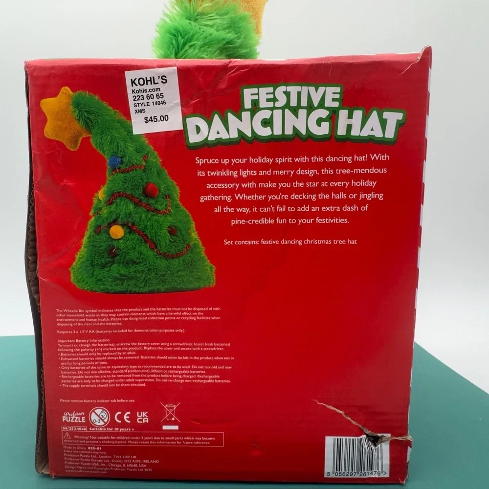 Professor Puzzle Festive Dancing Christmas Tree Hat Lights Music Animated NEW