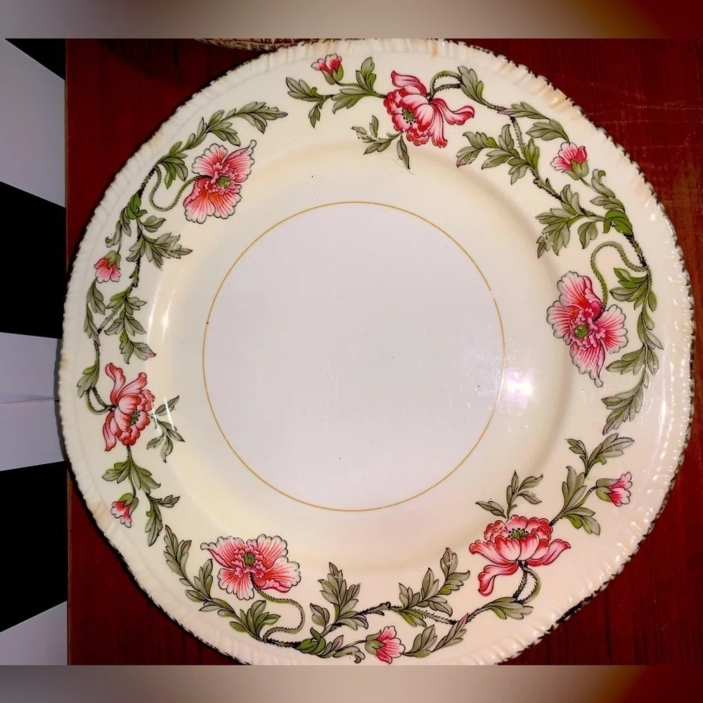 Set of 6 Vintage Plates Floral w/Gold Rim Cottage Shabby Chic Farmhouse Grandma