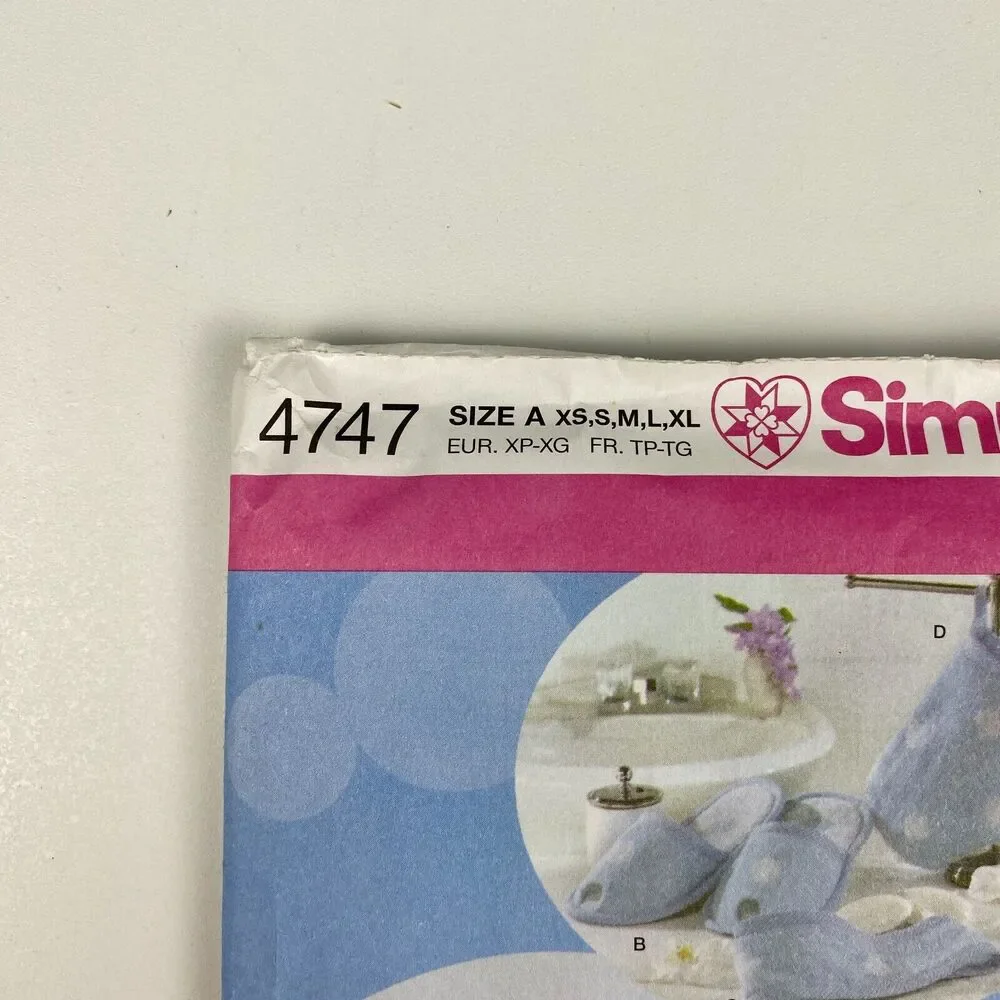 Simplicity 4747 Sewing Pattern Towel Wrap Headband Slippers y2k Sz XS-XL UNCUT