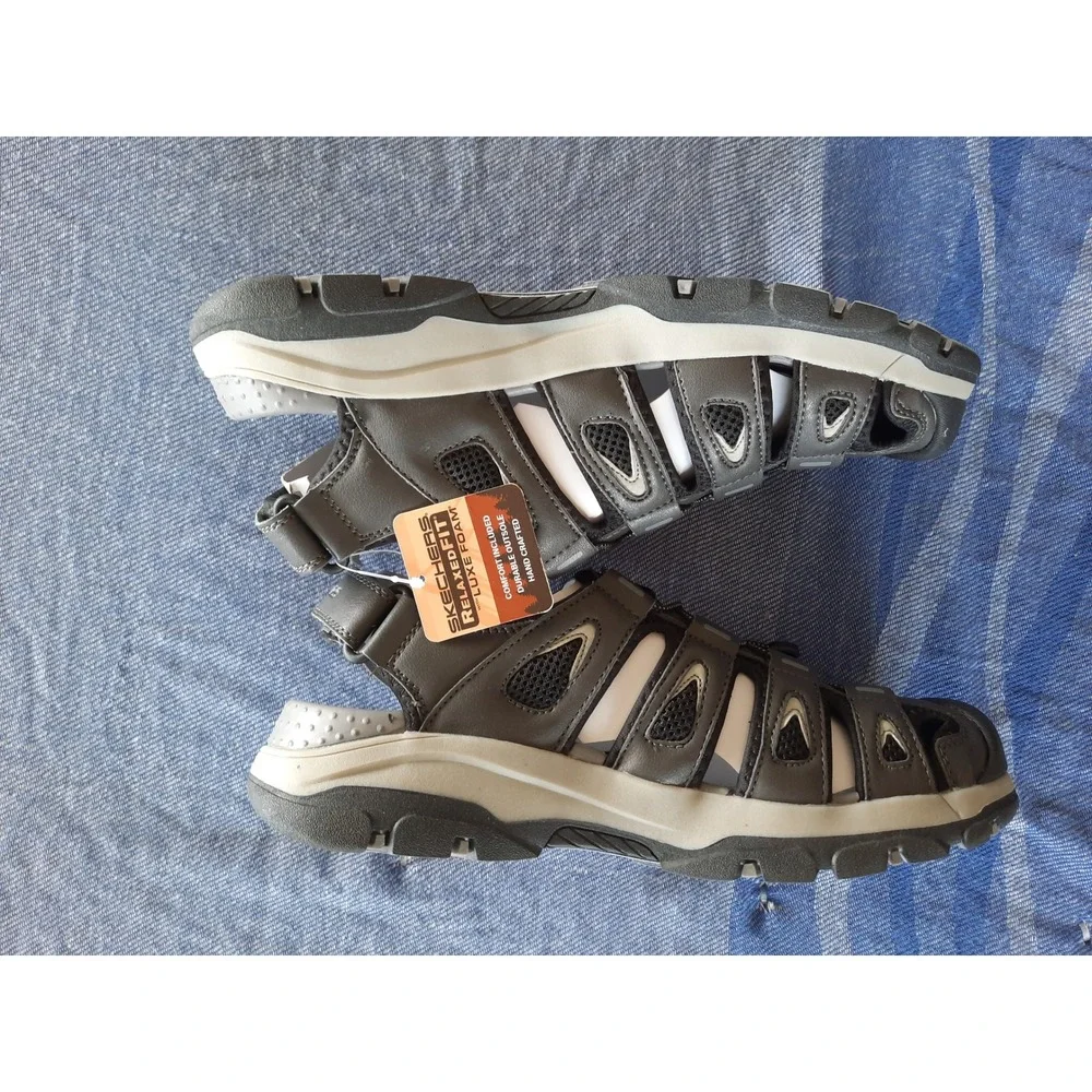 Skechers Relaxed Fit Luxe Foam Mens Grey Fisherman Sandals 204111 Size 11