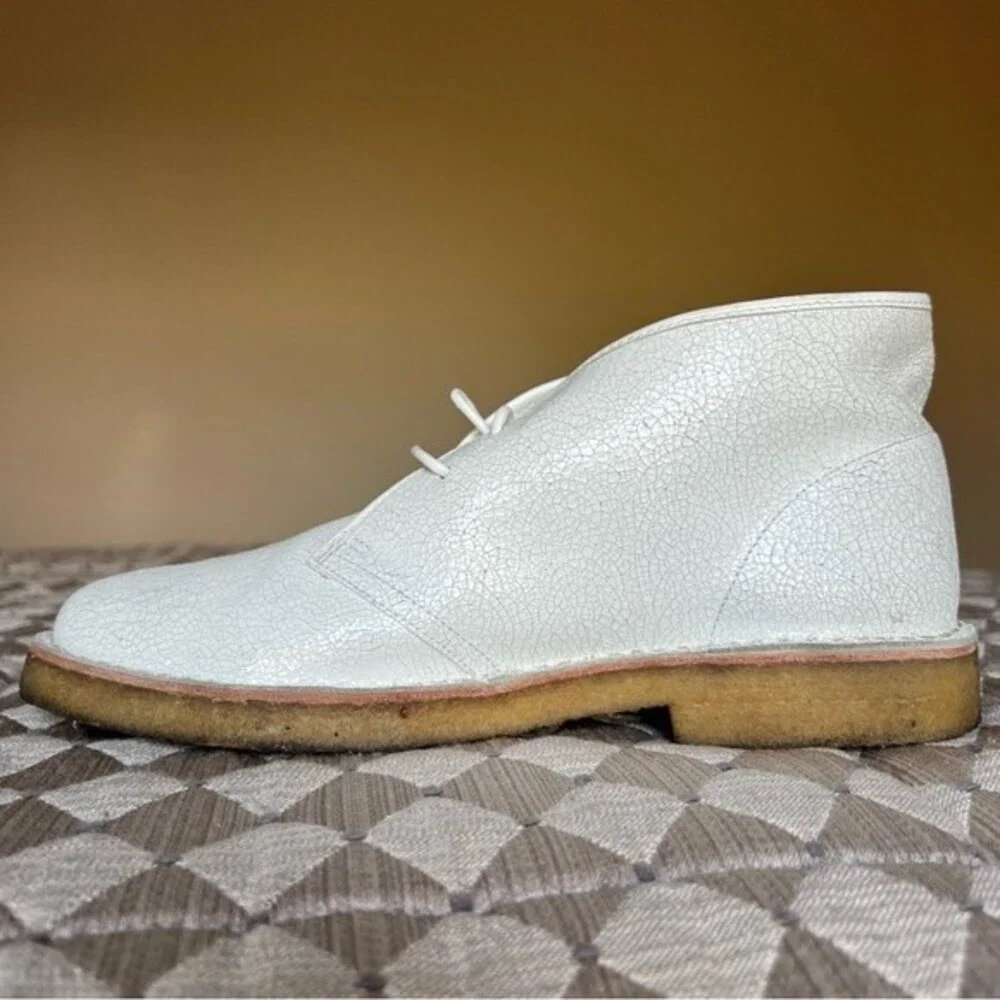 Tory Burch Bergen White Crackle Leather‎ Ankle Boots Booties Women 10 Academia