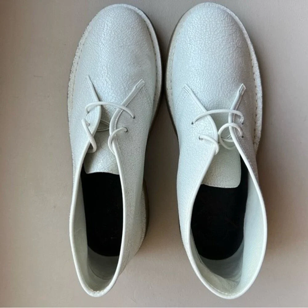 Tory Burch Bergen White Crackle Leather‎ Ankle Boots Booties Women 10 Academia