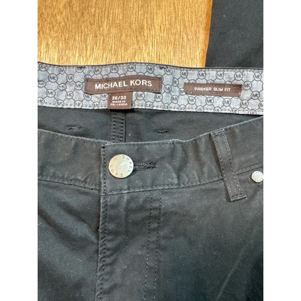 Michael Kors Parker Slim Fit Black Pants Mens 36/30 Cotton Blend Five Pocket