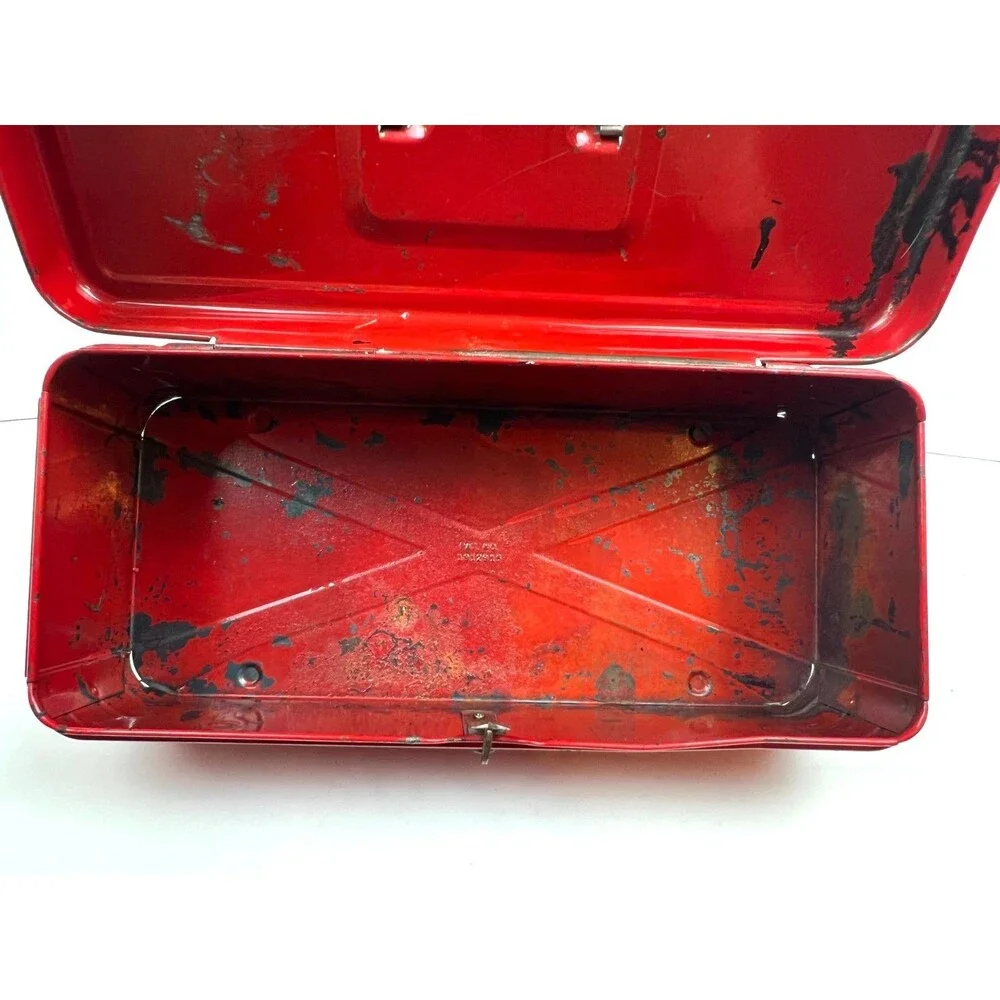 Vtg 1940s Red Metal Tool box Little Pal Handy Kit Art Deco Tool Box Salvage