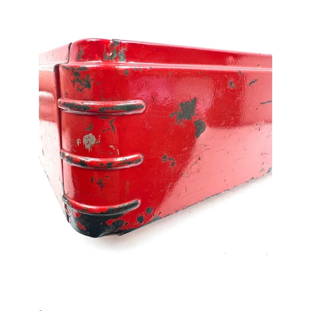 Vtg 1940s Red Metal Tool box Little Pal Handy Kit Art Deco Tool Box Salvage