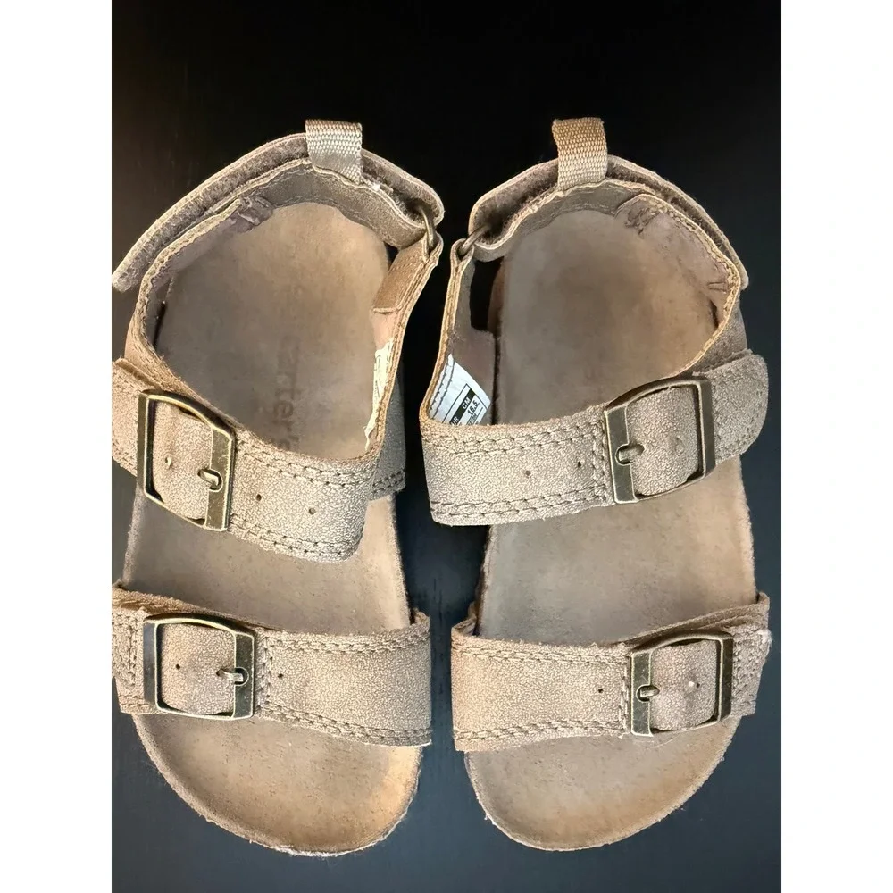 Carter's Toddler Footbed Sandal Size 10 Tan Little Boy Double Buckle Walker Shoe