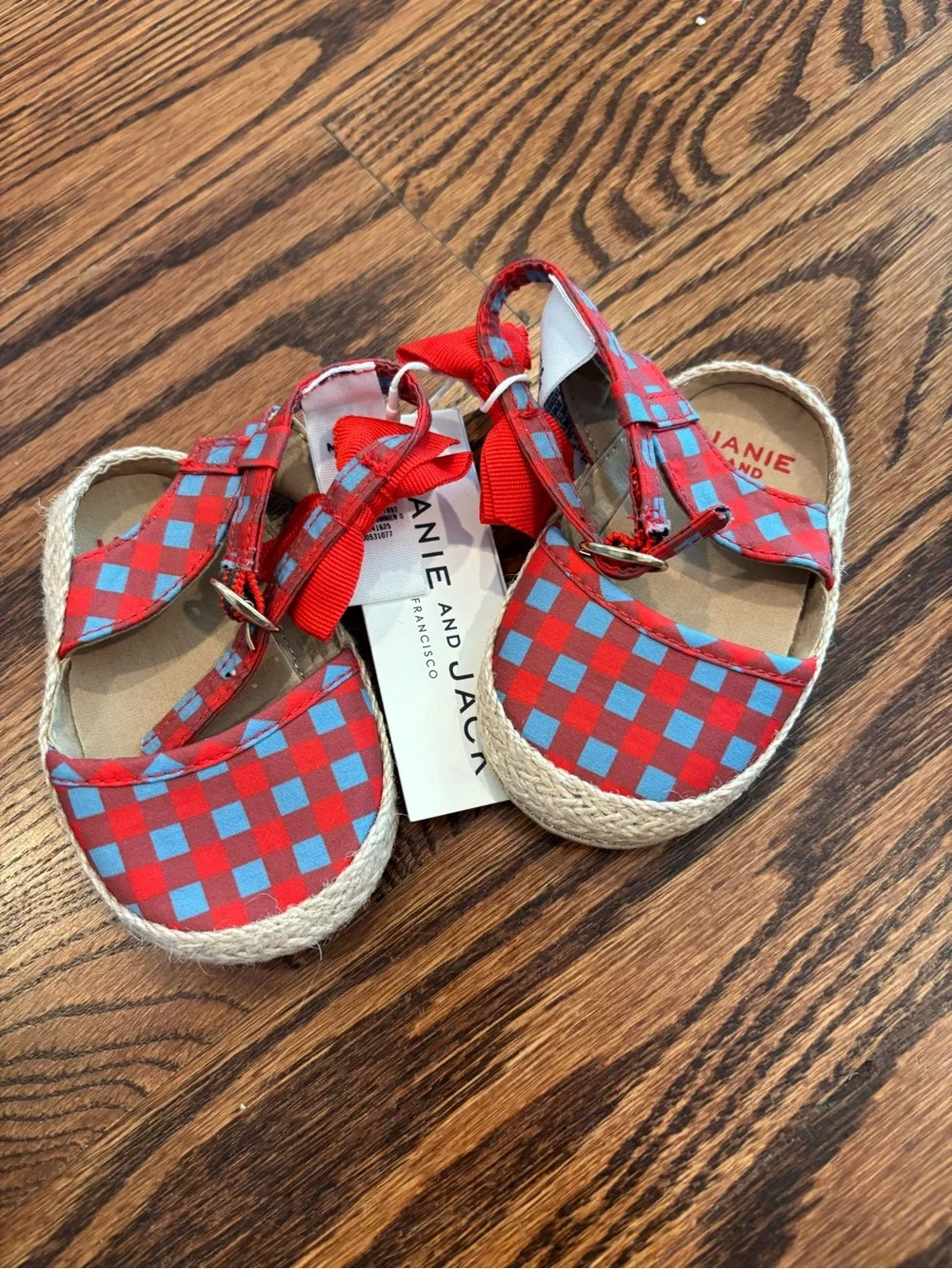 Janie and Jack Red and Light Blue Plaid Espadrille Baby Sandals