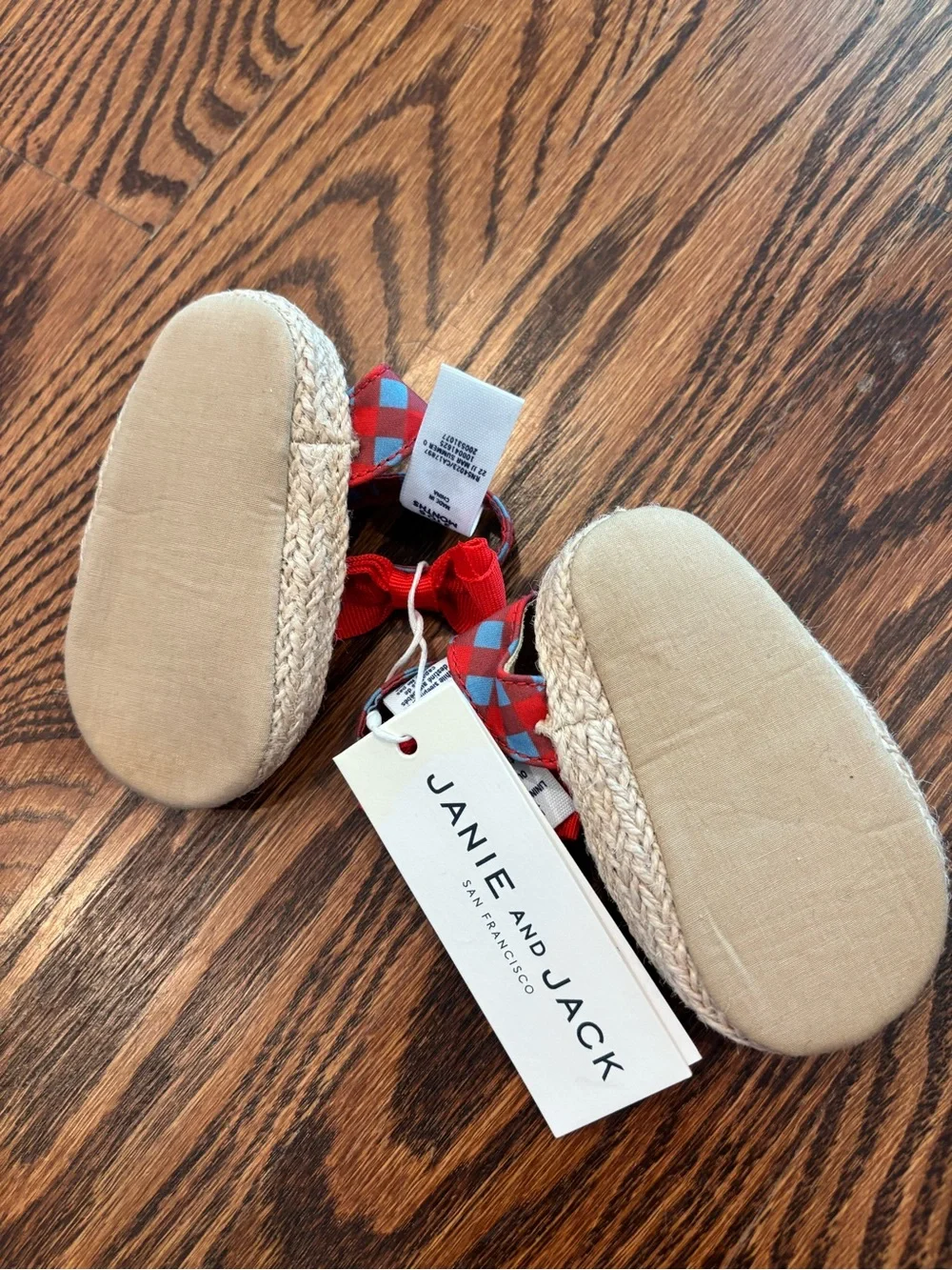 Janie and Jack Red and Light Blue Plaid Espadrille Baby Sandals