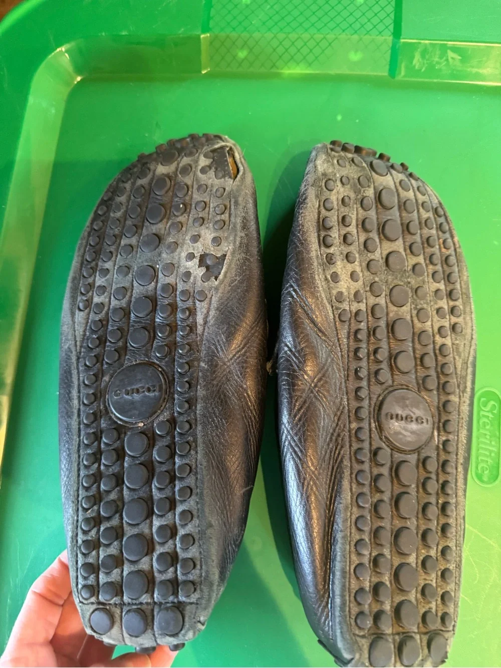 Gucci Black Leather Loafers with Red and Green Web and Horsebit