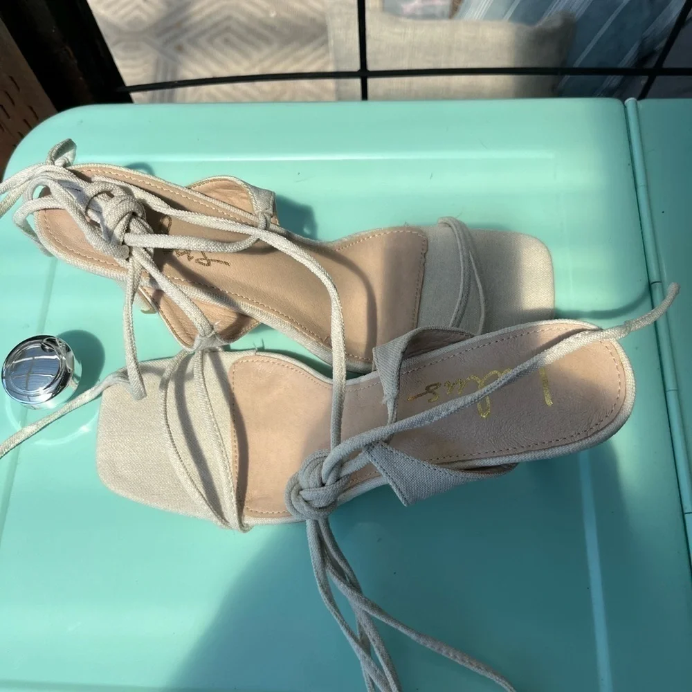 Lulu’s Bone Wiley Square Toe Lace Up High Heel Sandals 11