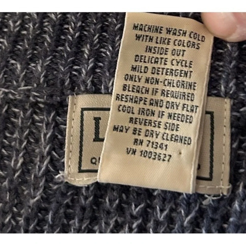 LL Bean Cardigan Mens Large Blue Cotton Full Zip Heavyweight Sweater Preppy