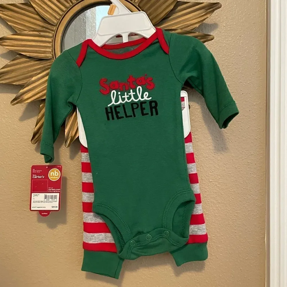 Carter’s Vintage Side Santa’s Helper NB Embroidered Two Piece Outfit