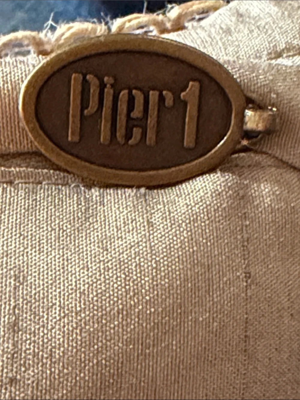 Pier 1 embroidered pillow. Cream with browns and blue. Excellent condition.
