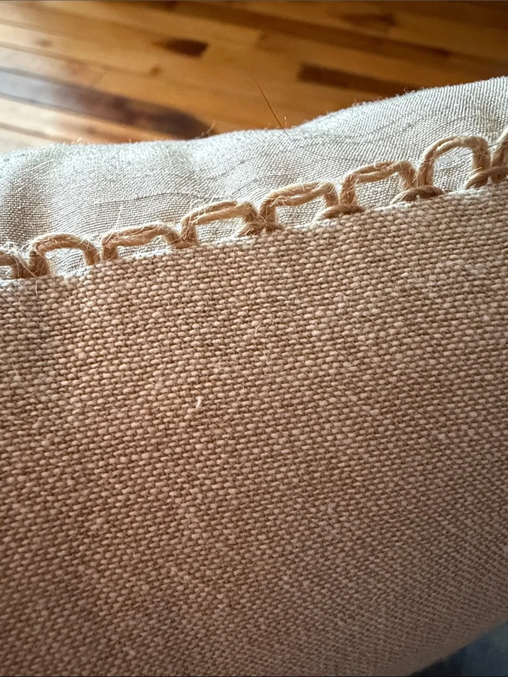 Pier 1 embroidered pillow. Cream with browns and blue. Excellent condition.