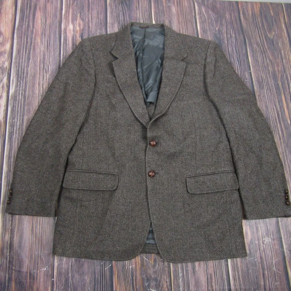 Austin Manor Mens 42 Brown Wool Herringbone Tweed Sport Coat Blazer 2 Button