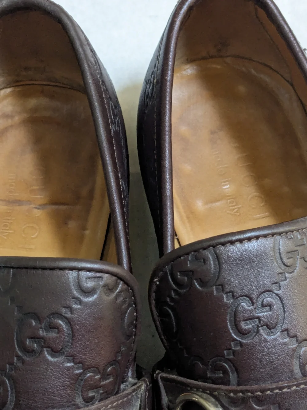 Gucci Horsebit Loafers Brown Monogram Leather Men US 12.5 Slip Ons Snaffle