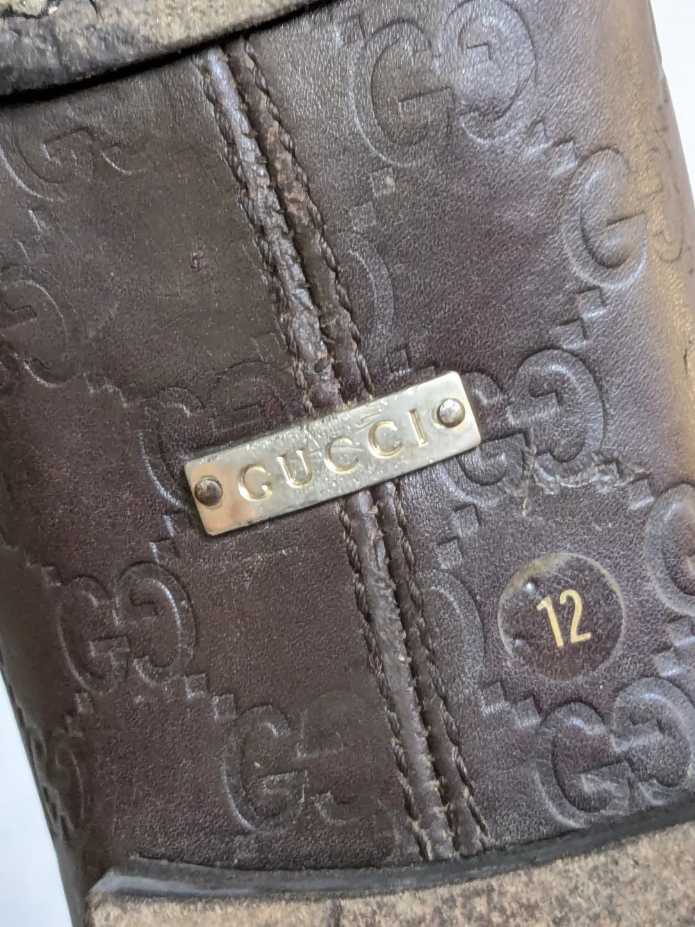 Gucci Horsebit Loafers Brown Monogram Leather Men US 12.5 Slip Ons Snaffle
