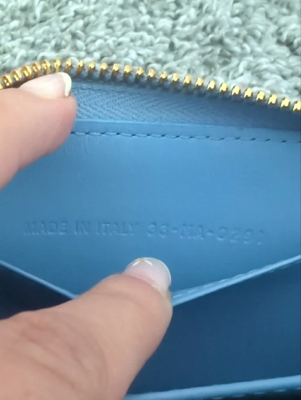 Dior Light Blue Quilted Zip Wallet with Gold Hardware