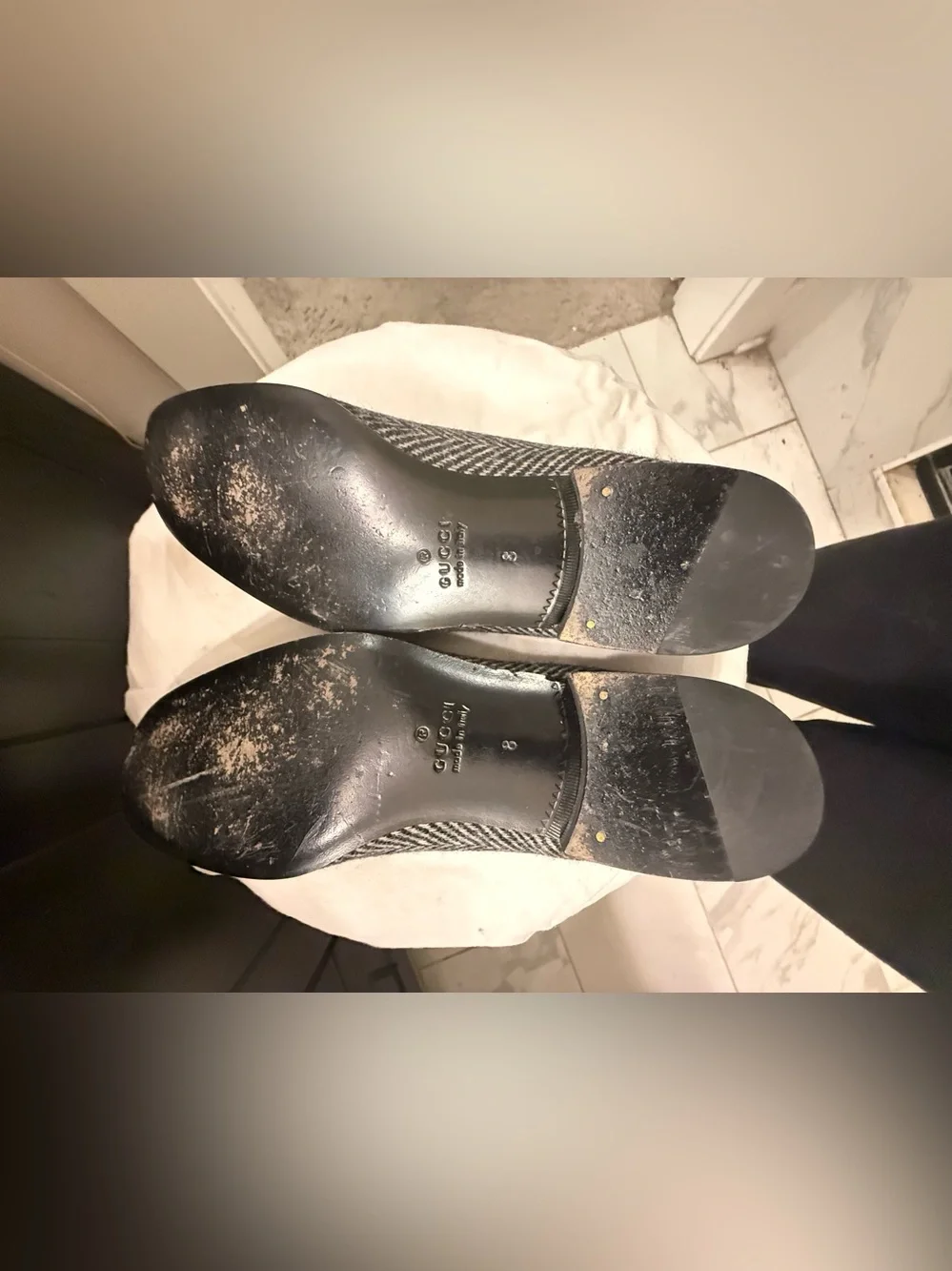Gucci Tiger Embroidered Herringbone Wool Smoking Slippers Loafers Made in Italy