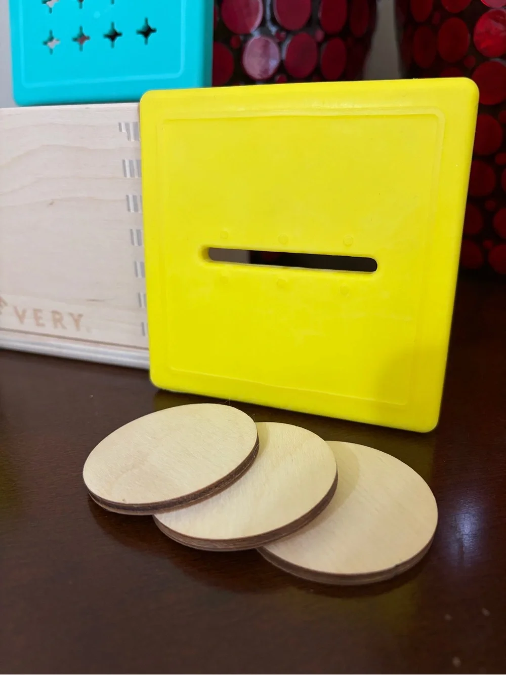 Lovevery Wooden Coin Bank Set - 3 Interchangeable Lids