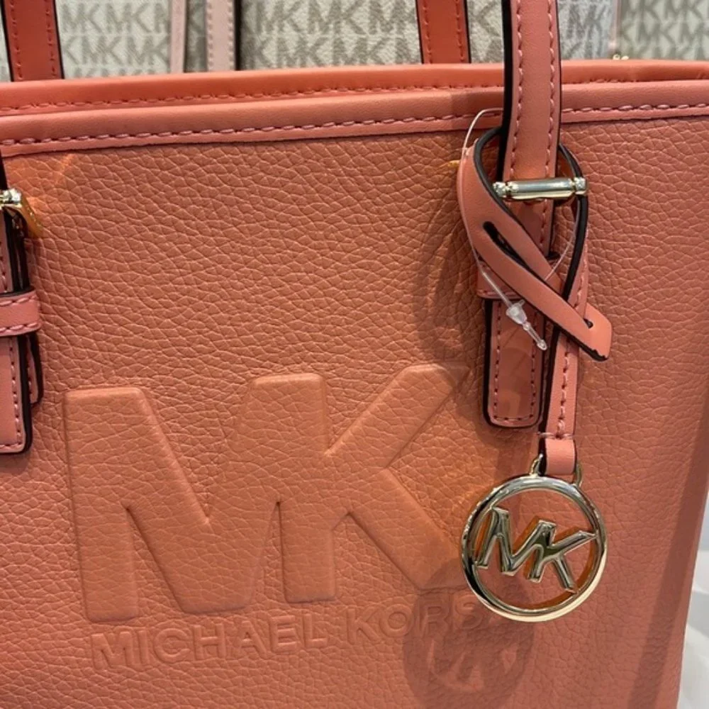 Michael Kors Jet Set Travel XS Embossed Pebbled Leather Tote Bag Sherbert
