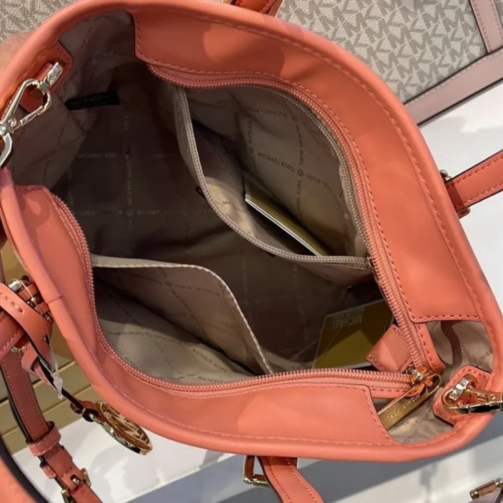 Michael Kors Jet Set Travel XS Embossed Pebbled Leather Tote Bag Sherbert