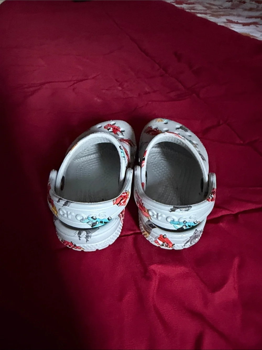 CROCS Kids White Clog with Colorful Race Car Print