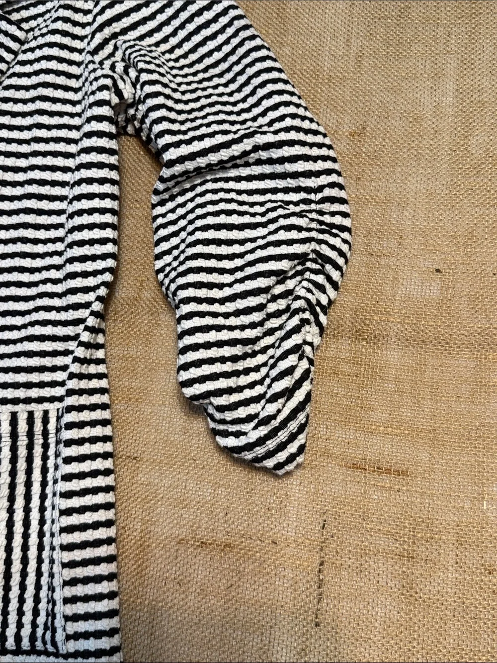 Jones New York Black and White Striped Open-Front Blazer
