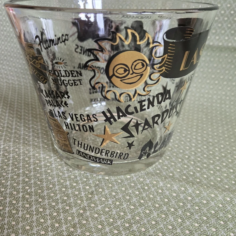 Ice Bucket Vintage Las Vegas Gold & Black Souvenir Glass Casino Theme