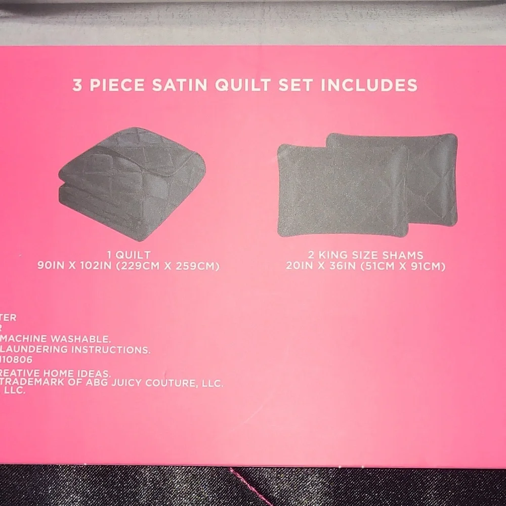 Juicy Couture Black and Pink Satin Quilt Set - King