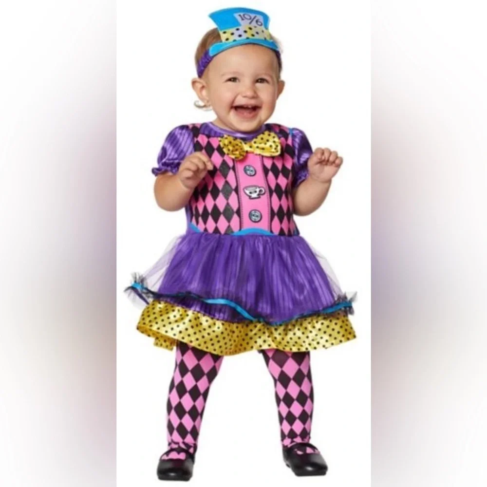 SPIRIT Mad Hatter halloween costume purple yellow pink blue NEW size 6-12 months